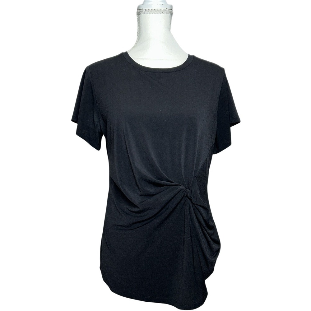 Worthington Women's Black Twist-Front Short Sleeve Top